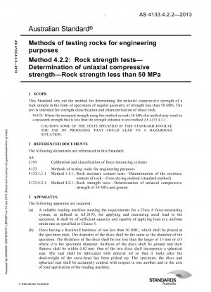 Métodos de ensayo de rocas con fines de ingeniería - Ensayos de resistencia de rocas - Determinación de la resistencia a la compresión uniaxial - Resistencia de rocas inferiores a 50 MPa