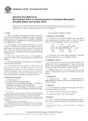 Método de prueba estándar para éter monometílico de hidroquinona en ésteres de acrilato monoméricos incoloros y ácido acrílico