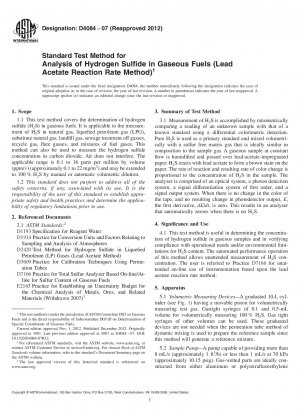 Método de prueba estándar para el análisis de sulfuro de hidrógeno en combustibles gaseosos (método de velocidad de reacción del acetato de plomo)
